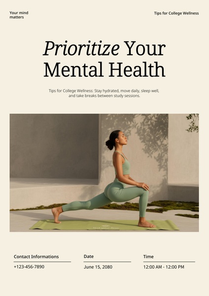 A clean, minimalist 3:4 ad creative featuring a person practicing yoga on a mat with professional, calming imagery.